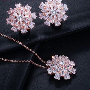 Crystal Flower Pendant Necklace & Earrings set😍